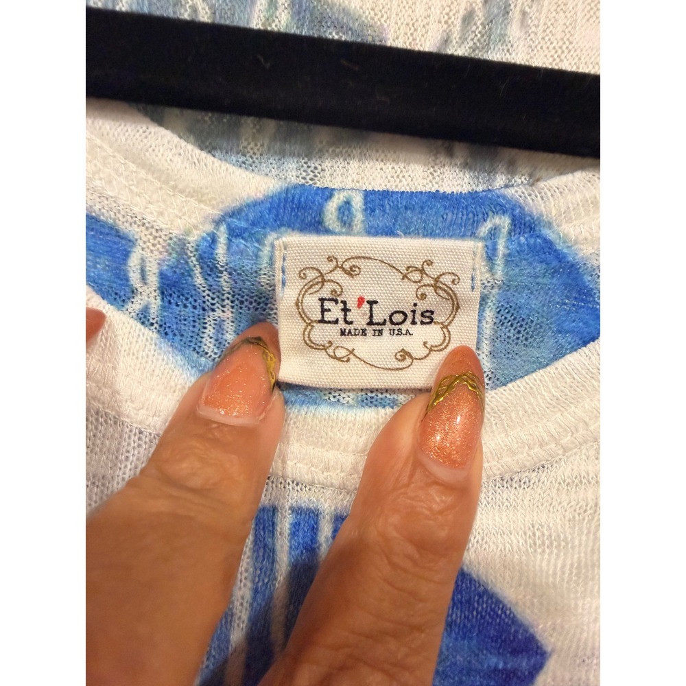 #B13 ET LOIS Tank Top and Kimono shawl Set Medium White Blue Fish Print 2pc - Picture 6 of 11